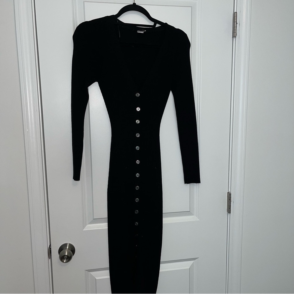 Stretchy Black Knit Midi Dress